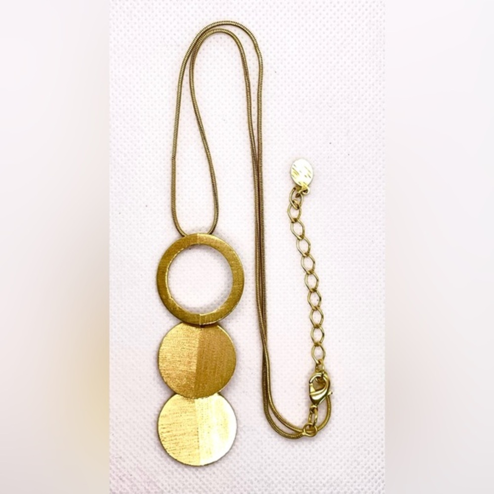 Gorgeous Brushed Gold Tone Circular Pendant! W / M Mark; Lobster Claw Clasp!